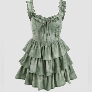 Cider Green Corset Ruffle Mini Dress